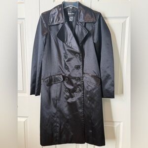 Elegant Black Satin Trench Coat (M)